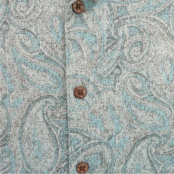 Caribbean Silk Blend Blue Paisley Button Up Shirt Mens Short Sleeve Size XL - Picture 3 of 4